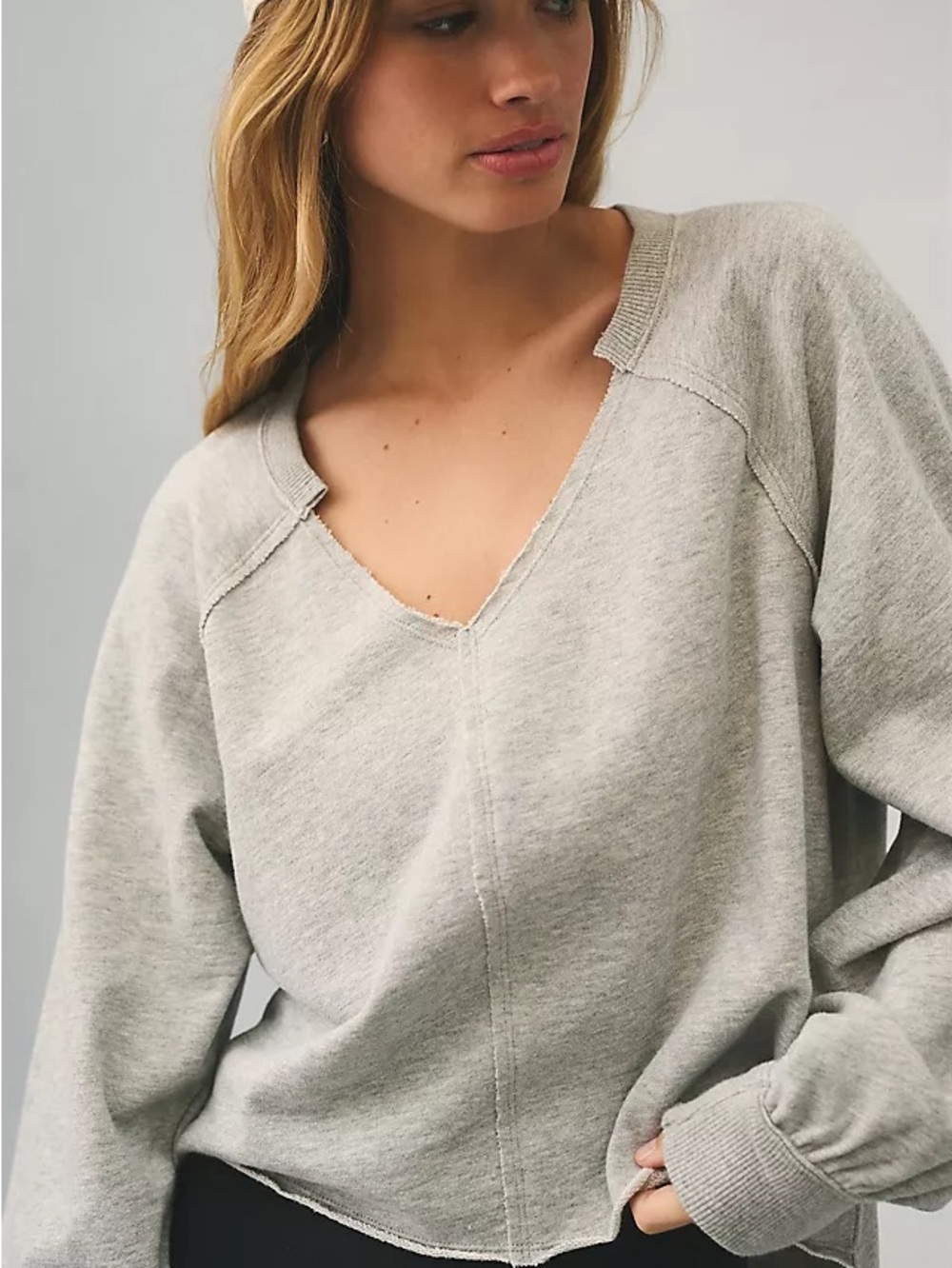 Anthropologie Pilcro Reworked Popover Cropped Sweatshirt Gray Size S oversized